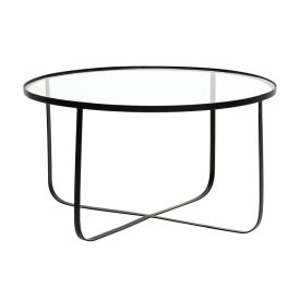 Bloomingville Harper fekete vas és üveg dohányzóasztal – minimalista, nordic stílus, Ø80×43 cm
