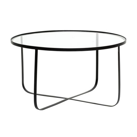Bloomingville Harper fekete vas és üveg dohányzóasztal – minimalista, nordic stílus, Ø80×43 cm