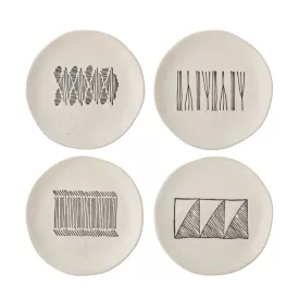Bloomingville fekete, 19 cm-es kőedény kistányér – kézzel készített, egyedi mintákkal