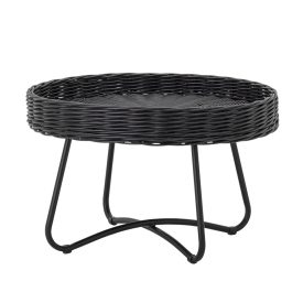 Bloomingville Hattie fekete rattan dohányzóasztal – kerek, modern nappali asztal, Ø60×40 cm