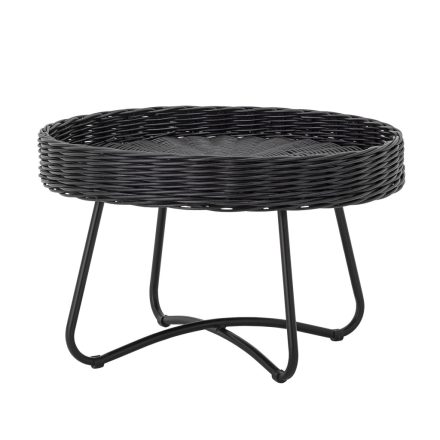 Bloomingville Hattie fekete rattan dohányzóasztal – kerek, modern nappali asztal, Ø60×40 cm