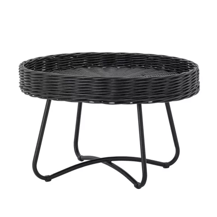 Bloomingville Hattie fekete rattan dohányzóasztal – kerek, modern nappali asztal, Ø60×40 cm