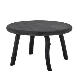 Bloomingville Milos fekete újrahasznosított fenyőfa dohányzóasztal – kerek, rusztikus lábakkal, Ø70×43 cm