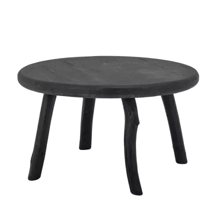 Bloomingville Milos fekete újrahasznosított fenyőfa dohányzóasztal – kerek, rusztikus lábakkal, Ø70×43 cm
