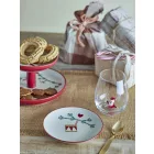 Bloomingville Yule kőedény tányér szett – két natúr színű, karácsonyi motívummal díszített tányér