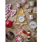 Bloomingville Yule kisméretű kőedény tányér szett piros és zöld ünnepi mintákkal.
