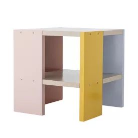 Játékos, meleg tónusú Bloomingville MINI kis asztal nyitott polccal és színes lábakkal.