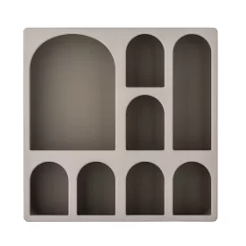 Bloomingville Graphia barna MDF könyvespolc – modern falipolc kis és nagy rekeszekkel, 48×48 cm